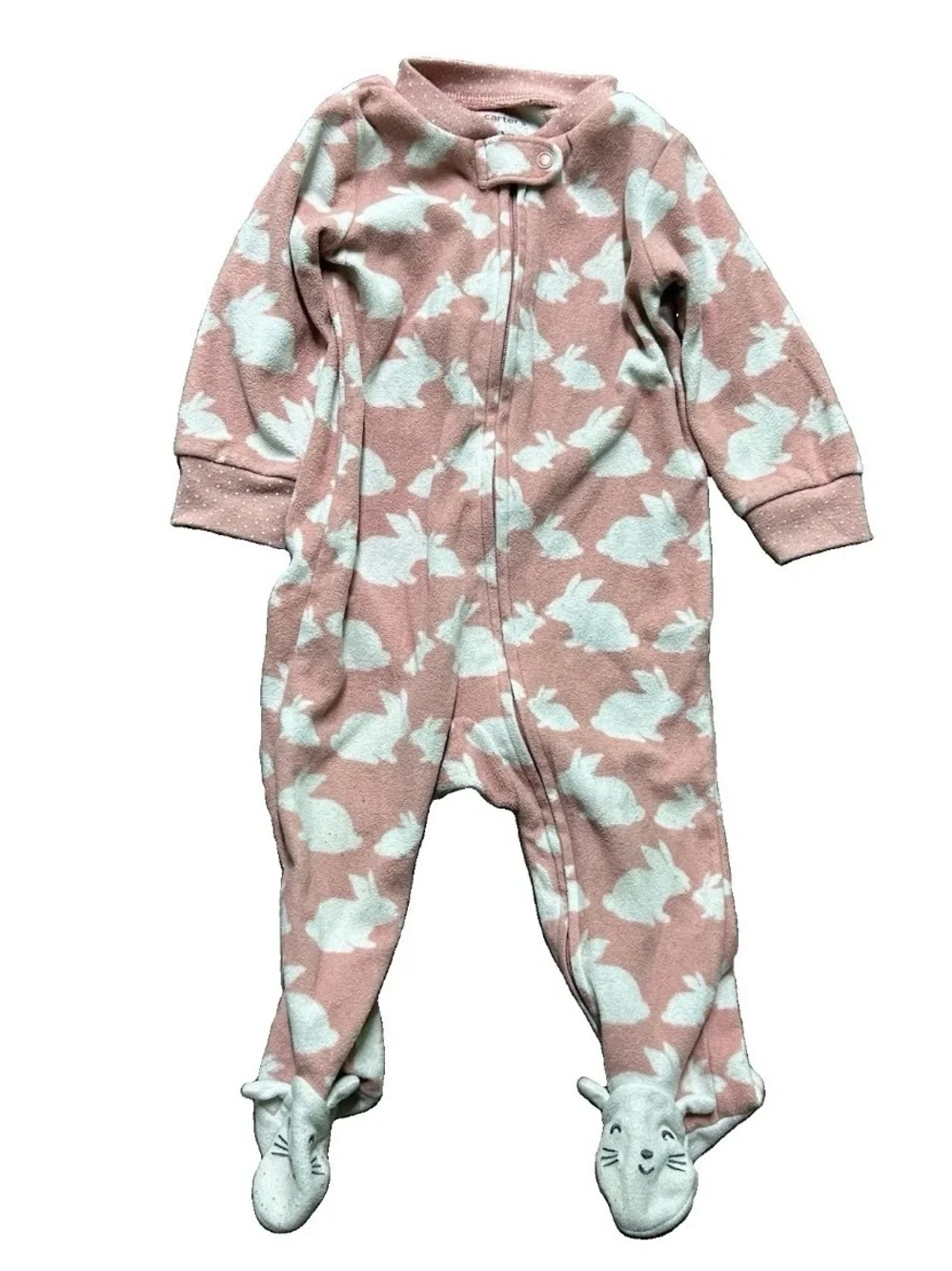 Baby Girl Footie Pajamas Pink Bunnies Flowers Size 6-9 Months